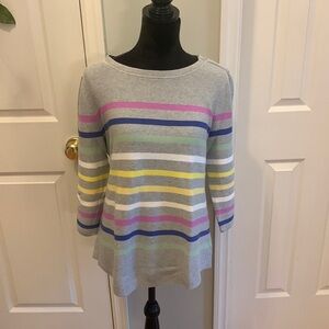 Talbots Multicolor Stripe Button 3/4 Sleeve Detail Sweater- Size L